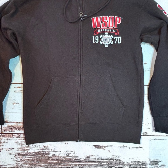 Unisex Black WSOP Harrah’s Cherokee Poker Zip-up Hoodie Sweatshirt Size Small - Picture 4 of 8